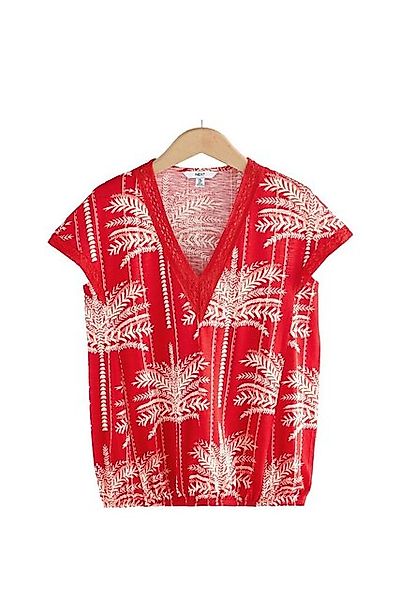 Next V-Shirt Kurzärmeliges Top, Spitzendetails und Ballonsaum (1-tlg) günstig online kaufen