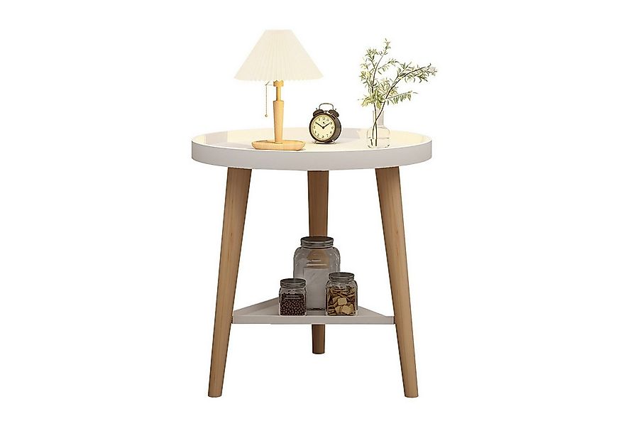 SEHAUSEU Beistelltisch Couchtisch Nachttisch weiß mit 2 Ablagen rund modern günstig online kaufen