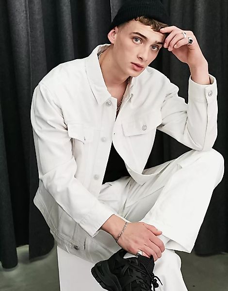 Topman – Oversize-Jeansjacke in Weiß günstig online kaufen