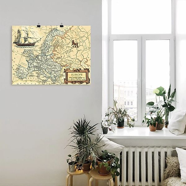 Artland Wandbild "Europakarte", Landkarten, (1 St.), als Leinwandbild, Post günstig online kaufen