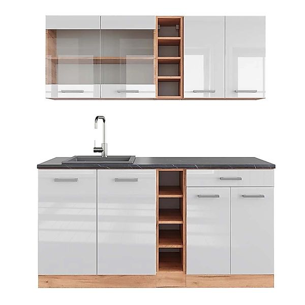 Vicco R-Line Singleküche Weiß Hochglanz/Goldkraft Eiche 160 cm AP Anthrazit günstig online kaufen