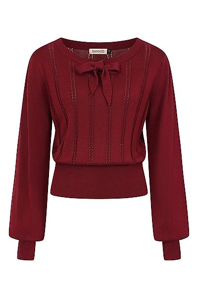 Banned Strickpullover Angel Pointelle Burgunder Vintage Rockabilly Schleife günstig online kaufen