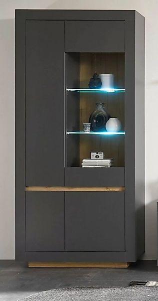 Furn.Design Stauraumvitrine Rooky (Vitrinenschrank Anthrazit und Eiche, 96 günstig online kaufen