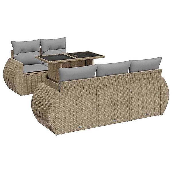 vidaXL 6-Tlg Garten-Sofagarnitur mit Kissen Beige Poly Rattan 3326570 günstig online kaufen