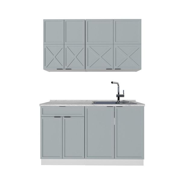 Vicco Küchenzeile Fame-Line, Hellblau-grau/Weiß/Weiß, 140 cm günstig online kaufen