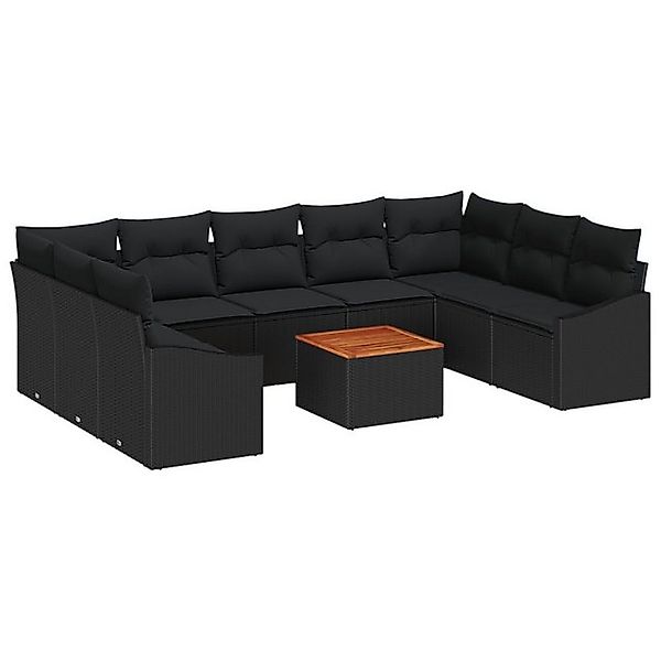 vidaXL Loungesofa 10-tlg. Garten-Sofagarnitur mit Kissen Schwarz Poly Ratta günstig online kaufen
