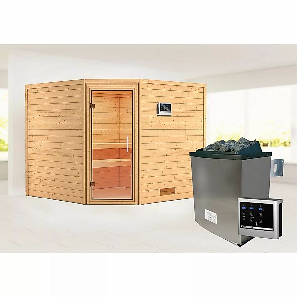 Karibu Sauna Leona 2 mit Ofen externe Stg.Easy Natur günstig online kaufen