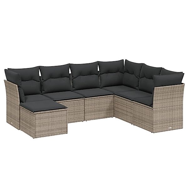 vidaXL 7-Tlg Garten-Sofagarnitur mit Kissen Grau Poly Rattan 3263216 günstig online kaufen