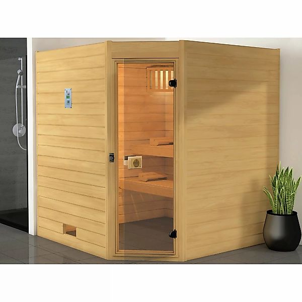 Weka Massivholzsauna 38 mm Valida Eck 3 mit Glastür und Fensterelement günstig online kaufen