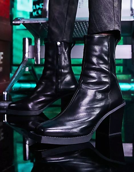 ASOS DESIGN – Chelsea-Stiefel aus schwarzem Leder mit Absatz günstig online kaufen