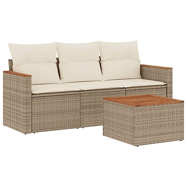 vidaXL 4-Tlg Garten-Sofagarnitur mit Kissen Beige Poly Rattan 3258166 günstig online kaufen