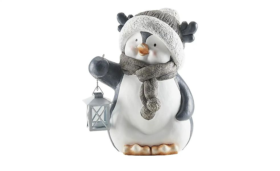 HOME STORY Deko Pinguin mit Laterne   ¦ grau ¦ Magnesia,Metall,Glas ¦ Maße günstig online kaufen