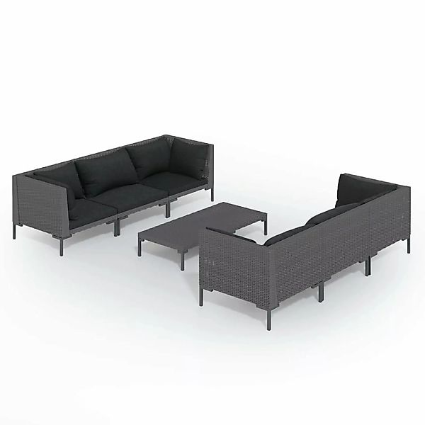 vidaXL 7-tlg Garten-Lounge-Set mit Kissen Poly Rattan Dunkelgrau Modell 2 günstig online kaufen