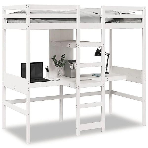 vidaXL Hochbett ohne Matratze Weiß 75x190 cm Massivholz Kiefer 3308551 günstig online kaufen