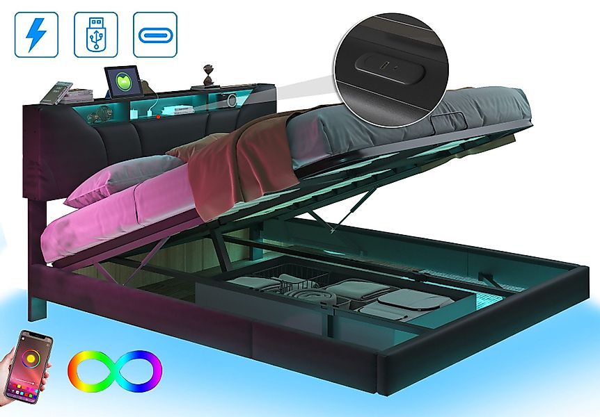 FUROKOY Polsterbett Doppelbett Stauraumbett mit Hydraulisch günstig online kaufen