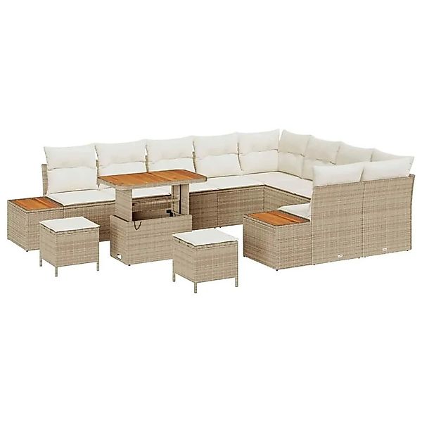 vidaXL Gartensofa-Set mit Kissen mit Speicher 12 Stk Beige Poly Rattan 3364 günstig online kaufen