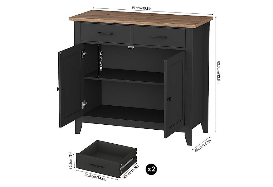 HOMECHO Sideboard, Küchenschrank mit Arbeitsplatte, 2 Schubladen, 82x40x91c günstig online kaufen