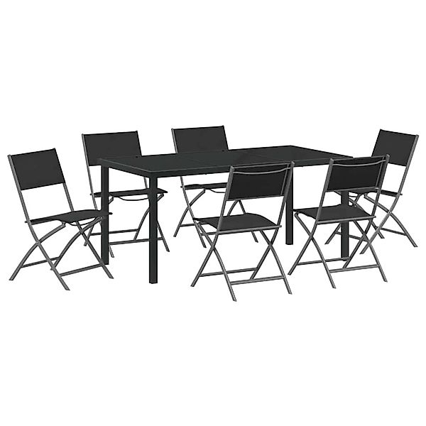 vidaXL Garten Essgruppe Falten 7-Tlg Schwarz Textilene und Stahl 3379377 günstig online kaufen