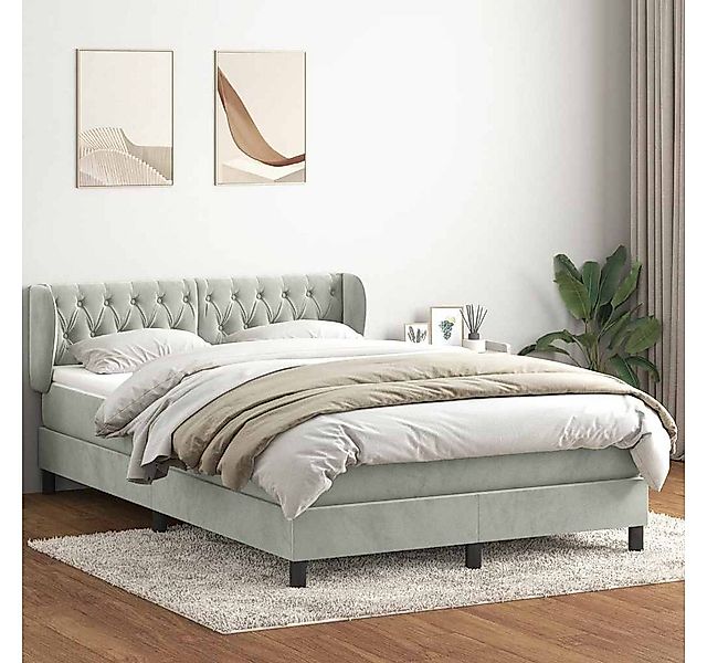 vidaXL Boxspringbett, Boxspringbett mit Matratze Hellgrau 140x220 cm Samt günstig online kaufen