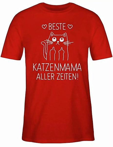 Shirtracer T-Shirt Beste Katzenmama aller Zeiten weiß Katzenbesitzer Gesche günstig online kaufen