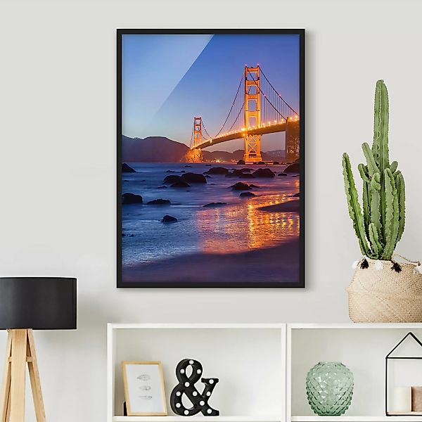 Bild mit Rahmen Golden Gate Bridge am Abend günstig online kaufen