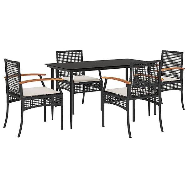 vidaXL 5-Tlg Garten-Essgruppe mit Kissen Schwarz Poly Rattan 3213598 günstig online kaufen