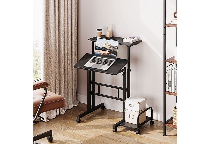 OUNUO Schreibtisch Laptoptisch Höhenverstellbar mit Rollen und kippbarer Ti günstig online kaufen