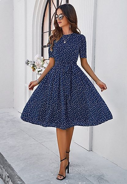 DEBAIJIA Dirndl Damenkleid Kurzarmkleid Punktmuster Knielanges günstig online kaufen
