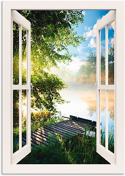 Artland Wandbild "Fensterblick Angelsteg am Fluss" Fensterblick 1 Stk. tlg. günstig online kaufen