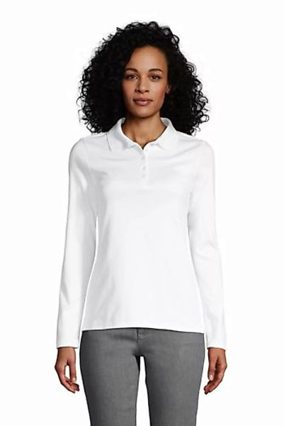 Supima-Poloshirt mit langen Ärmeln, Damen, Größe: L Normal, Weiß, Baumwolle günstig online kaufen
