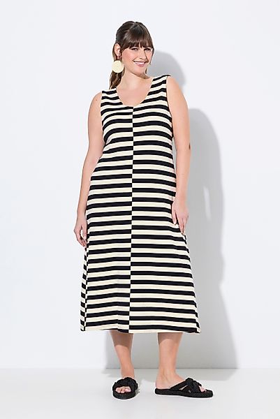 Ulla Popken Maxikleid Midikleid Ringel V-Ausschnitt günstig online kaufen