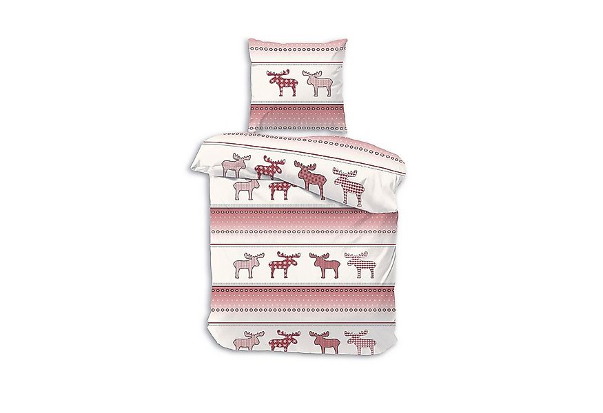 DOBNIG Bettwäsche Flanell, Flanell, 2 teilig, Elch, weihnachtlich, rubin günstig online kaufen