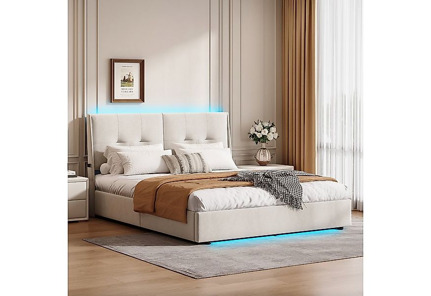 Gdood Polsterbett Stauraumbett LED Doppelbett, Samtstoff (1-tlg., Hydraulis günstig online kaufen