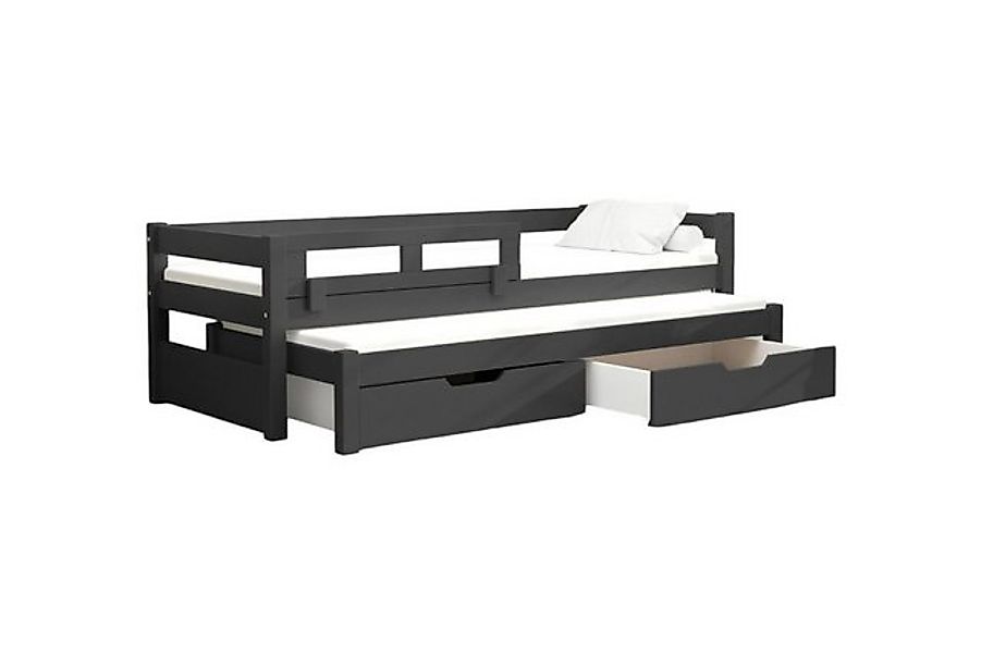 thematys Jugendbett Kinderbett mit Ausziehbett und 2 Schubladen Weiß, Grau, günstig online kaufen