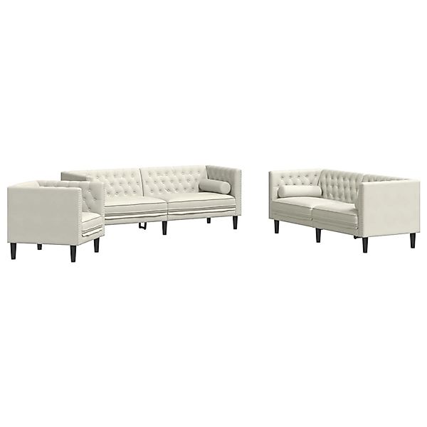 vidaXL 3-Tlg Chesterfield-Sofa-Set mit Nackenrollen Creme Samt 3209288 günstig online kaufen