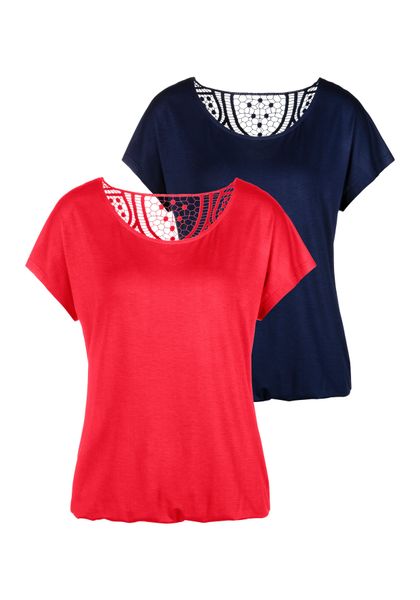 Vivance Kurzarmshirt "mit Häkelspitze am Rücken" 2er-Pack, aus weichem Visk günstig online kaufen