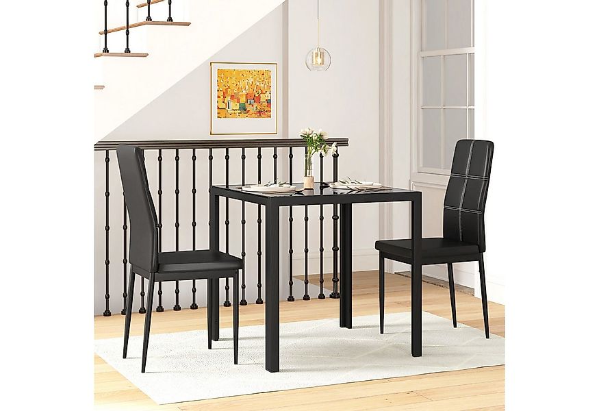 HOMCOM Essgruppe mit Glas-Tischplatte, (Esstisch mit 2 Stühlen, 3-tlg., pla günstig online kaufen
