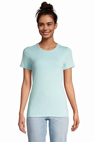 Kurzarm-Rippshirt mit Rundhalsausschnitt, Damen, Größe: M Normal, Blau, Bau günstig online kaufen