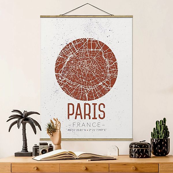 Stoffbild Karten mit Posterleisten - Hochformat Stadtplan Paris - Retro günstig online kaufen