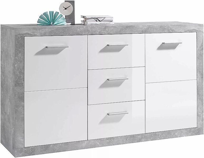 HBZ Sideboard "Stone weiß Hochglanz, Wohnzimmerschrank BxHxT 147x89x37 cm", günstig online kaufen