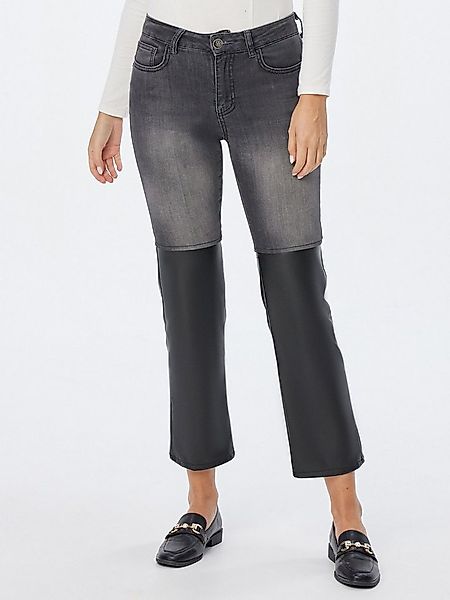 Sarah Kern Slim-fit-Jeans Denimhose Figurbetont mit Lederimitatbesatz günstig online kaufen