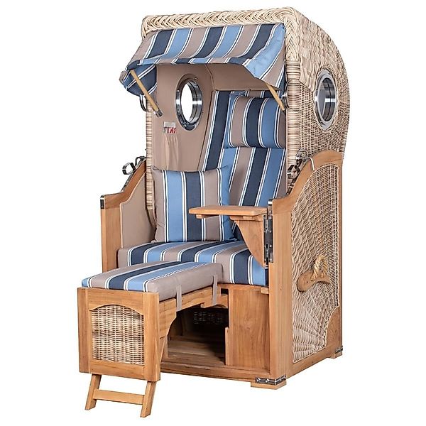 bene,iving Strandkorb Komplettset Ammersee Single Teak Bullauge PE Shell Mo günstig online kaufen