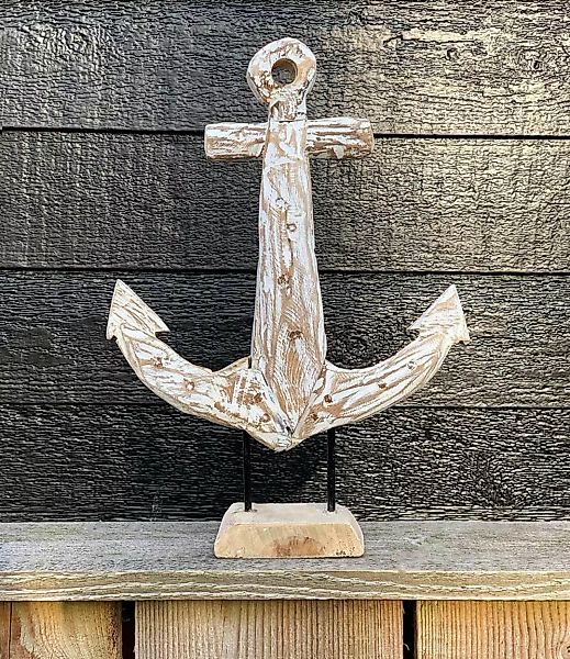 Anker Figur Deko Skulptur Schiffsanker auf Ständer Teakholz Weiß Maritim 38 günstig online kaufen