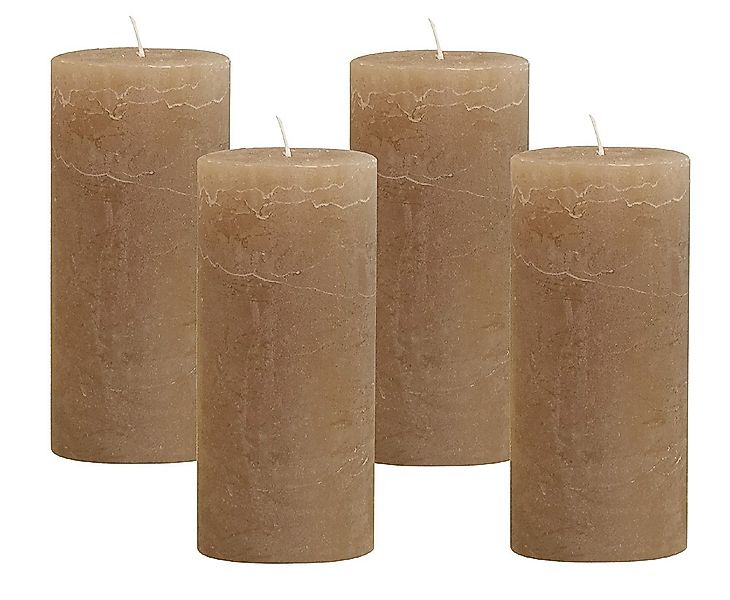 4 Rustic Stumpenkerzen Premium Kerze Taupe 7x15cm - 65 Std Brenndauer günstig online kaufen