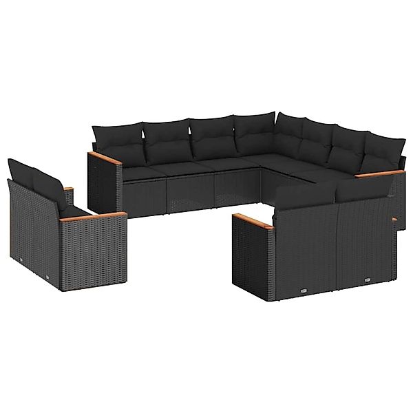 vidaXL 11-Tlg Garten-Sofagarnitur mit Kissen Schwarz Poly Rattan 3258898 günstig online kaufen