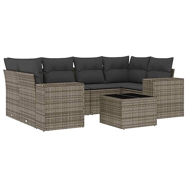 vidaXL 7-Tlg Garten-Sofagarnitur mit Kissen Grau Poly Rattan 3254657 günstig online kaufen