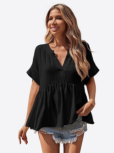 Imily Bela Rüschenbluse Damen V-Ausschnitt geraffter Saum Lässig Sommer Obe günstig online kaufen