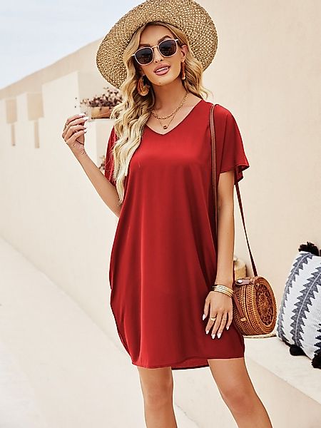 Beluring Shirtkleid Sommerkleid Damen mit V-Ausschnitt, Taschen & lockerem günstig online kaufen
