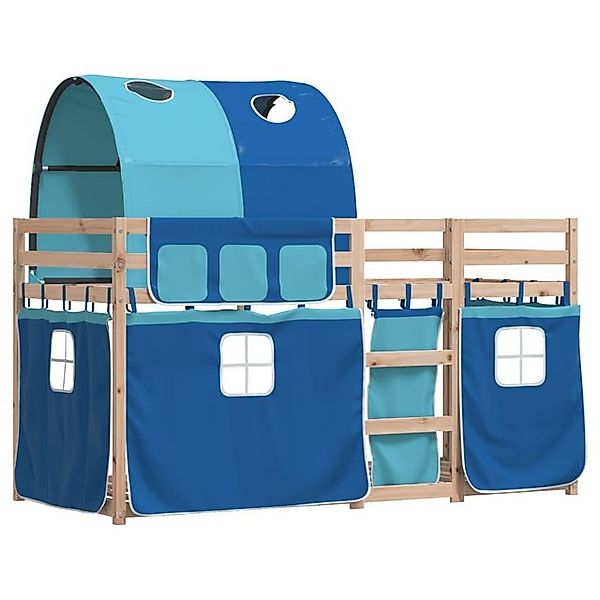 vidaXL Bett Etagenbett mit Vorhängen Blau 75x190 cm Massivholz Kiefer günstig online kaufen
