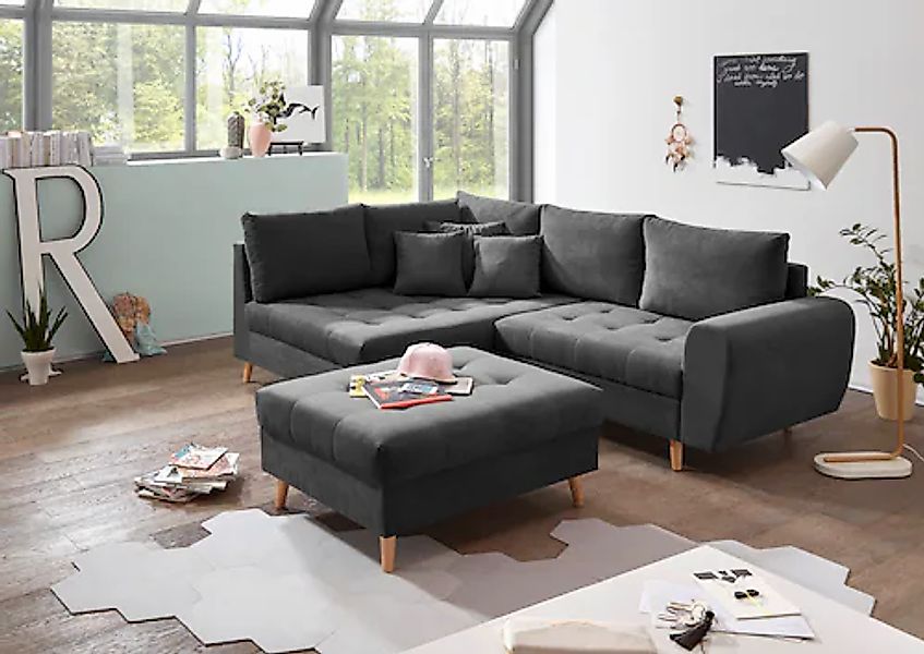 ED EXCITING DESIGN Ecksofa »Alice L-Form« mit Hocker & 3 Zierkissen günstig online kaufen